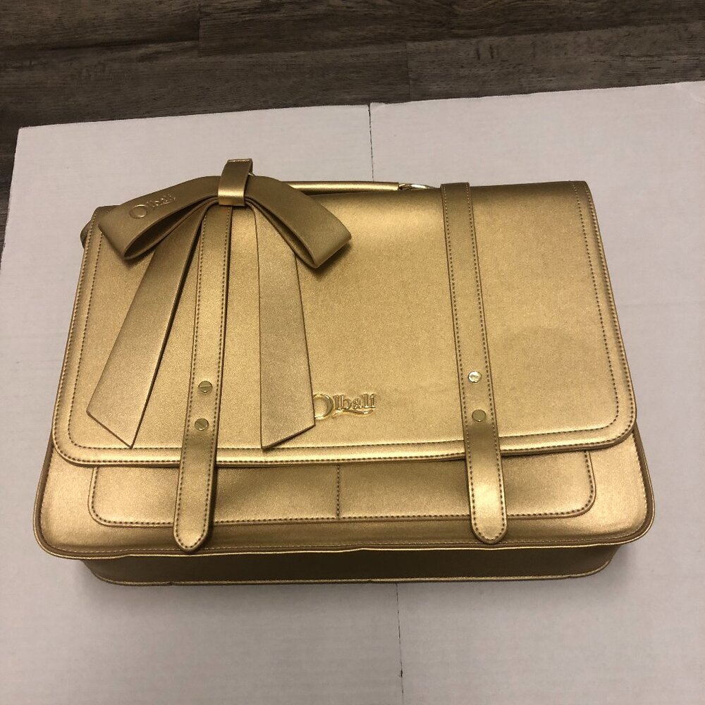 Olbali gold vegan leather VG commuter traveler/map shoulder bag laptop tote